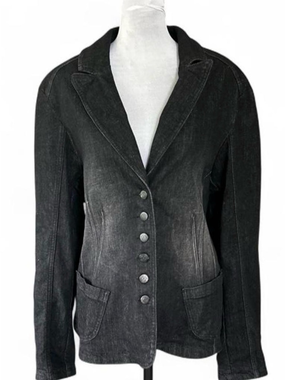 Madeline Washed Black Button-Front Blazer
